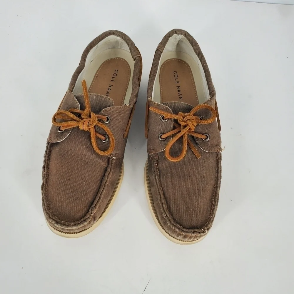 Cole Haan Mens Canvas Slip-on Boat Shoes Size 8.5 M Brown C14475 C15